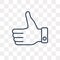 Thumbs up vector icon isolated on transparent background, linear