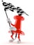 Thumbtack character waving race flag