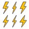 Thunder and Bolt Lighting Flash Icons Set. Flat Style on Dark Background.