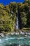 Thunder Creek Waterfall in Mt Aspiring National Park, Haast Pass, West Coast Region, South Island, New Zealand.