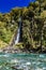 Thunder Creek Waterfall in Mt Aspiring National Park, Haast Pass, West Coast Region, South Island, New Zealand.