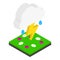 Thunder meadow icon isometric vector. Thundercloud over green meadow with flower