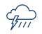 Thunder storm icon with cloud, lightning and rain. Simple weather logo of thunderstorm with thonderbolt. Flat vector