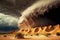 thunder storm rages over desert dune natural disaster , made with generative ai