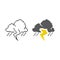 Thunder storm with rain. Pixel art icon vector illustration