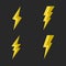 Thunderbolts icons. Lightning icons isolated on black background. Vector illustration