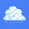 Thundercloud pixel cloud with rain. Cumulus white cluster with gray gradient