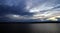 Thunderclouds and rain clouds over the coastline of the Strait of Juan de Fuca. Pacific Ocean.