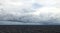 Thunderclouds and rain clouds over the coastline of the Strait of Juan de Fuca. Pacific Ocean.