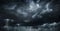 Thunderous dark sky with black clouds and flashing lightning. Panoramic view. Concept on the theme of weather, natural disasters,