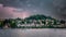 Thunderstorm coming over a city on the lake