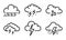Thunderstorm icons set, outline style