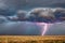 Thunderstorm lightning bolt over a field
