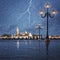 Thunderstorm with lightning in the sky on the Grand Canal