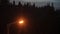 Thunderstorm lightning and torrential rain in the road lighting lantern. Faro Portugal.