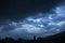 Thunderstorm lights. Bright lightning thunderstorms sparkle from the cloud. Dangerous electrical flash. Levin or scintillation.