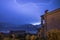 Thunderstorm in the night: Lightning on the sky, neighbourhood, Italy