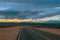 Thunderstorm over the empty  road in Valley of Fire State Park.Nevada.USA