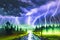 Thunderstorm over the forest at night. Colorful illustration