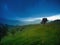 Thunderstorm sky over green alpine hills in carpathian mountains