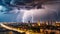 Thunderstorm with storm and lightning over the city