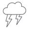 Thunderstorm thin line icon, weather and forecast, storm sign, vector graphics, a linear pattern on a white background.