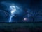 Thunderstruck Night Sky Dramatic Full Moon in the Midst of a Lightning Storm, Generative Ai