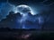 Thunderstruck Night Sky Dramatic Full Moon in the Midst of a Lightning Storm, Generative Ai