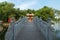 Thuy Trung Tien temple with stone bridge on Thanh Nien street in Hanoi, Vietnam