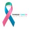 Thyroid Cancer Awareness Month. Realistic Teal Pink Blue ribbon symbol. Medical Design. Vector illustration