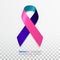 Thyroid Cancer Awareness Month. Teal and Pink and Blue Color Ribbon Isolated On Transparent Background. Vector Design