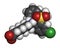 Tianeptine antidepressant drug molecule. 3D rendering. Atoms are represented as spheres with conventional color coding: hydrogen (