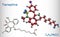 Tianeptine molecule. It is tricyclic antidepressant TCA. Structural chemical formula and molecule model