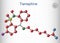 Tianeptine molecule. It is tricyclic antidepressant TCA. Structural chemical formula and molecule model. Sheet of paper in a cage