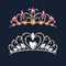 Tiara crowns set. Wedding diadem with diamonds and gems.