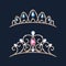 Tiara crowns set. Wedding diadem with diamonds and gems.