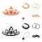 Tiara, gold chain, earrings, pendant with a stone. Jewelery and accessories set collection icons in cartoon,black style