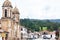 Tibasosa, Boyaca, Colombia - August 9th 2023. Historical Our Lady of the Rosary Church at the central square of the small town of