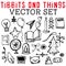 Tibbits and Things Vector Set with light bulbs, balloons, books, candles, stars, Christmas trees, and flowers.