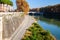 Tiber embankment with bike path on autumn day. Rome, Italy