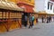 Tibet, Lhasa, China, June, 02, 2018. People walking near one of the smaller ancient Buddhist monasteries in Lhasa on Barkhor stree