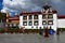 Tibet, Lhasa, China, June, 02, 2018. Tibet, Lhasa. People walking in the square next to the temple of Jokhang in June on a cloudy