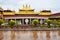 Tibet, Lhasa, the first Buddhist temple Jokang in rainy weather