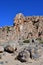 Tibet, one of the geoglyphs on rock on the shore of the sacred lake Nam-Tso Nam Tso against the blue sky, 4718 meters above sea