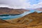 Tibet Yamdrok lake snow mountain road