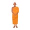 Tibetan buddhist monk dressed in traditional religious clothing. Asian monastic wearing long orange robe. Male cartoon
