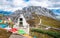 Tibetan Buddhist offering burning place and Shika snow mountain summit view in Shangri-La Yunnan China