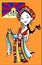 Tibetan girl with Khata and Tibetan Flag,Cartoon