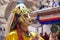 Tibetan lamas dressed in mystical mask dance Tsam mystery in time of buddhist festival at Hemis Gompa, Ladakh, North India