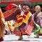 Tibetan lamas dressed in mystical mask dance Tsam mystery in time of buddhist festival at Hemis Gompa, Ladakh, North India